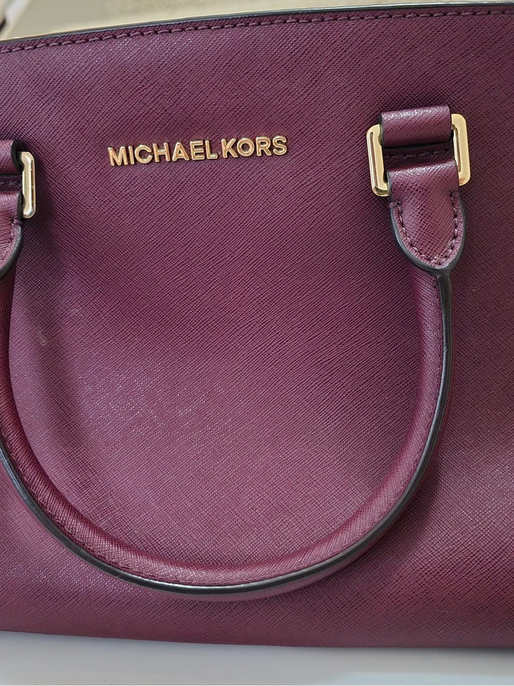 Michael Kors Plum Saffiano Leather Satchel with Gold Hardware